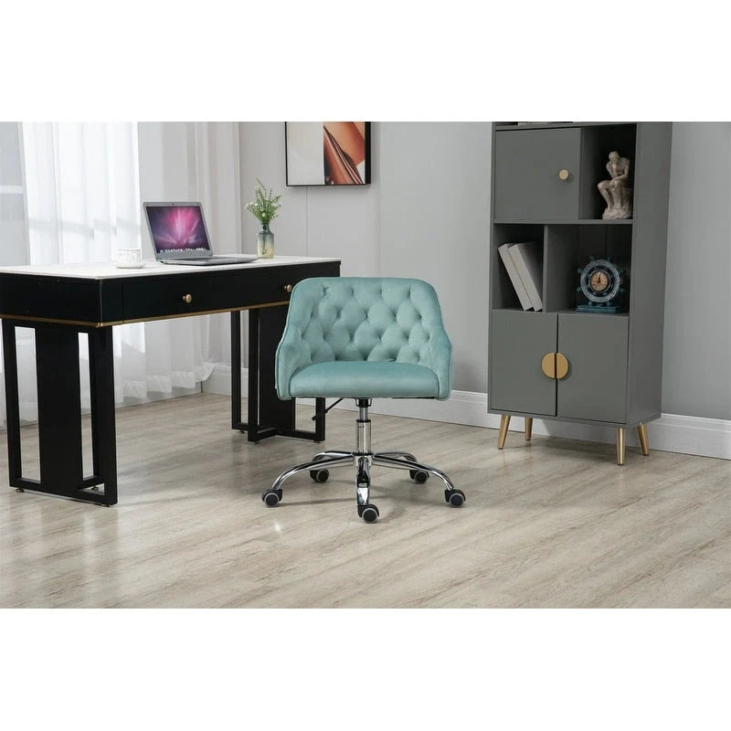 Fauteuil de bureau en velours avec pieds argentés, chaise de travail mi-hauteur réglable