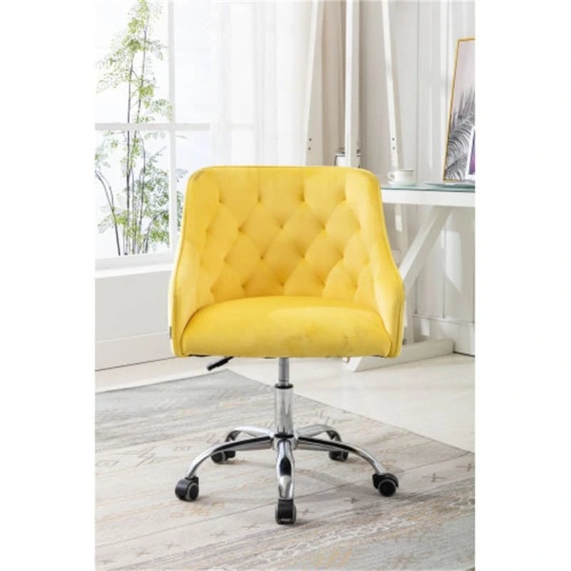 Fauteuil de bureau en velours avec pieds argentés, chaise de travail mi-hauteur réglable