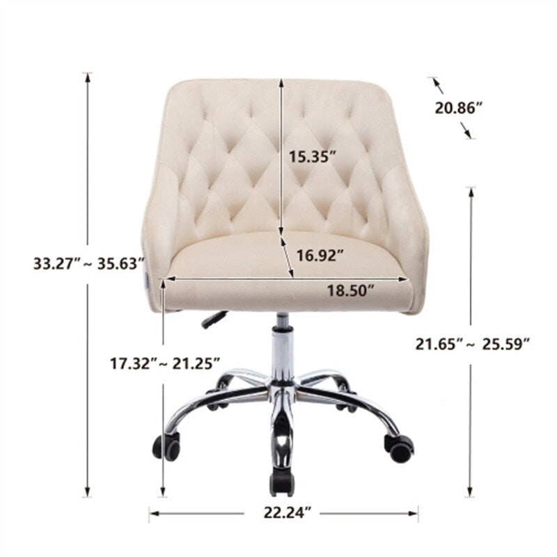 Fauteuil de bureau en velours avec pieds argentés, chaise de travail mi-hauteur réglable