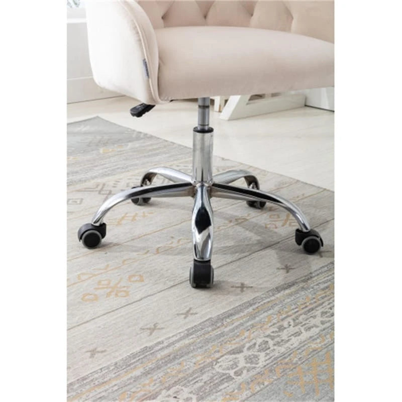 Fauteuil de bureau en velours avec pieds argentés, chaise de travail mi-hauteur réglable
