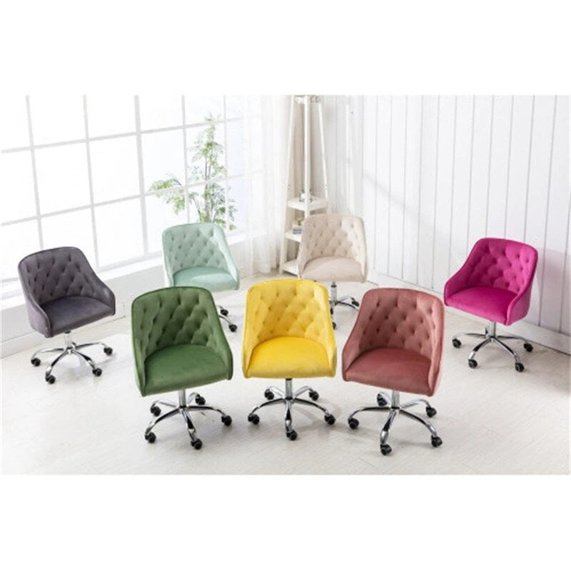 Fauteuil de bureau en velours avec pieds argentés, chaise de travail mi-hauteur réglable