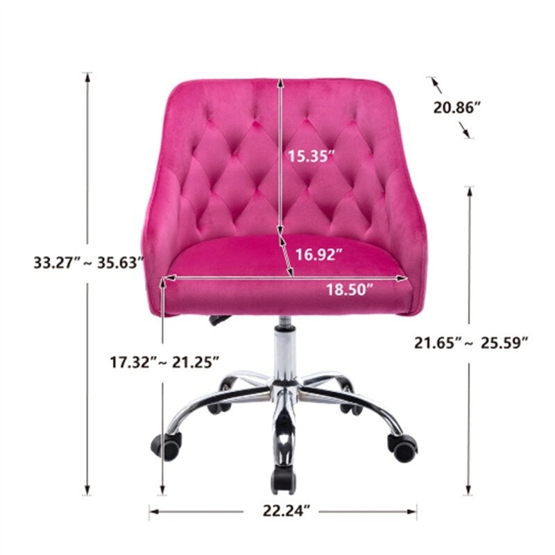 Fauteuil de bureau en velours avec pieds argentés, chaise de travail mi-hauteur réglable