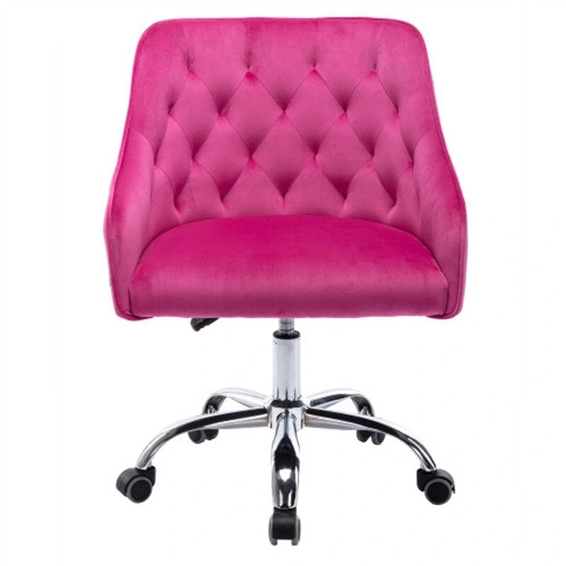 Fauteuil de bureau en velours avec pieds argentés, chaise de travail mi-hauteur réglable