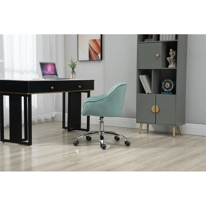 Fauteuil de bureau en velours avec pieds argentés, chaise de travail mi-hauteur réglable
