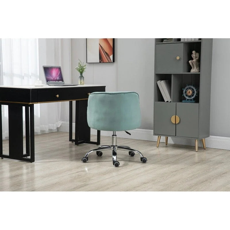 Fauteuil de bureau en velours avec pieds argentés, chaise de travail mi-hauteur réglable