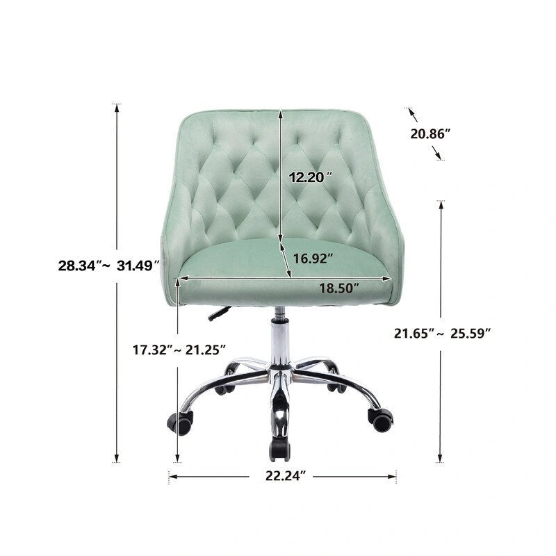 Fauteuil de bureau en velours avec pieds argentés, chaise de travail mi-hauteur réglable