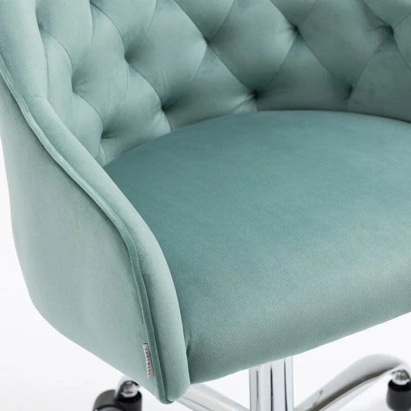 Fauteuil de bureau en velours avec pieds argentés, chaise de travail mi-hauteur réglable