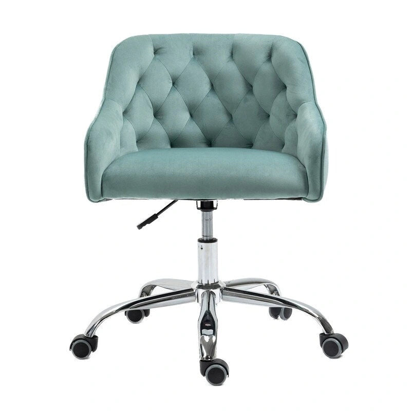 Fauteuil de bureau en velours avec pieds argentés, chaise de travail mi-hauteur réglable