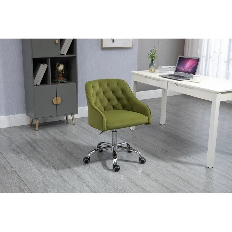 Fauteuil de bureau en velours avec pieds argentés, chaise de travail mi-hauteur réglable