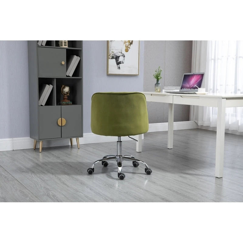 Fauteuil de bureau en velours avec pieds argentés, chaise de travail mi-hauteur réglable
