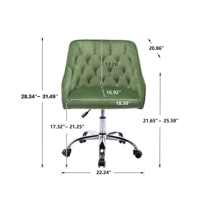 Fauteuil de bureau en velours avec pieds argentés, chaise de travail mi-hauteur réglable