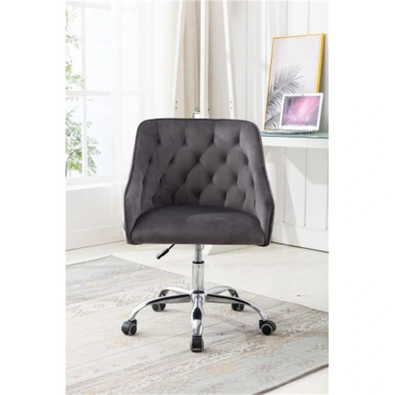 Fauteuil de bureau en velours avec pieds argentés, chaise de travail mi-hauteur réglable