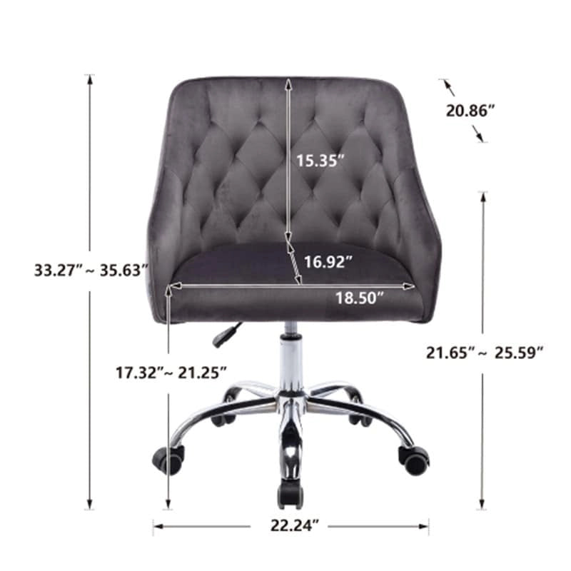 Fauteuil de bureau en velours avec pieds argentés, chaise de travail mi-hauteur réglable