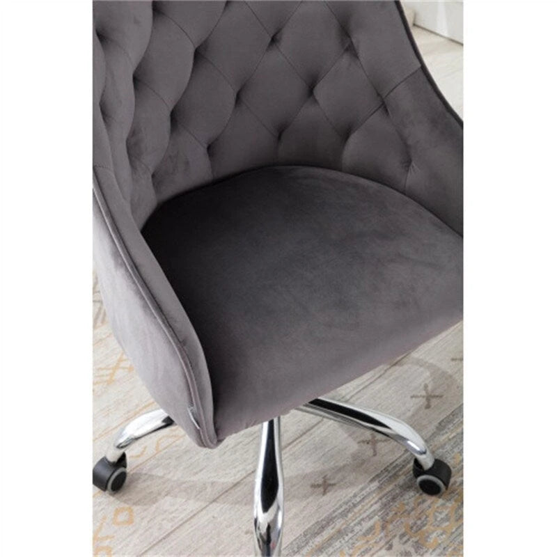 Fauteuil de bureau en velours avec pieds argentés, chaise de travail mi-hauteur réglable