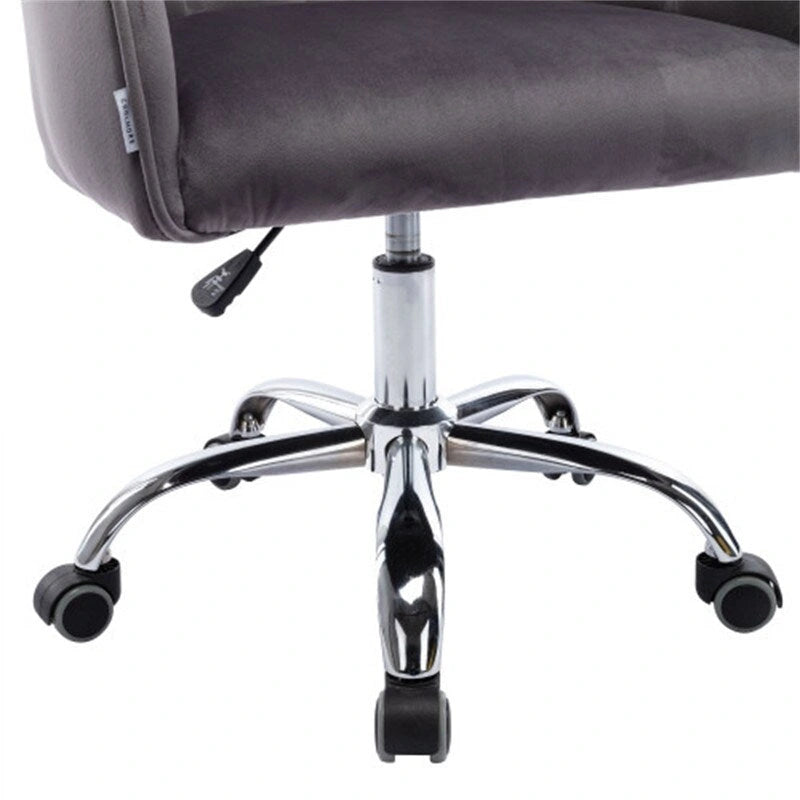 Fauteuil de bureau en velours avec pieds argentés, chaise de travail mi-hauteur réglable