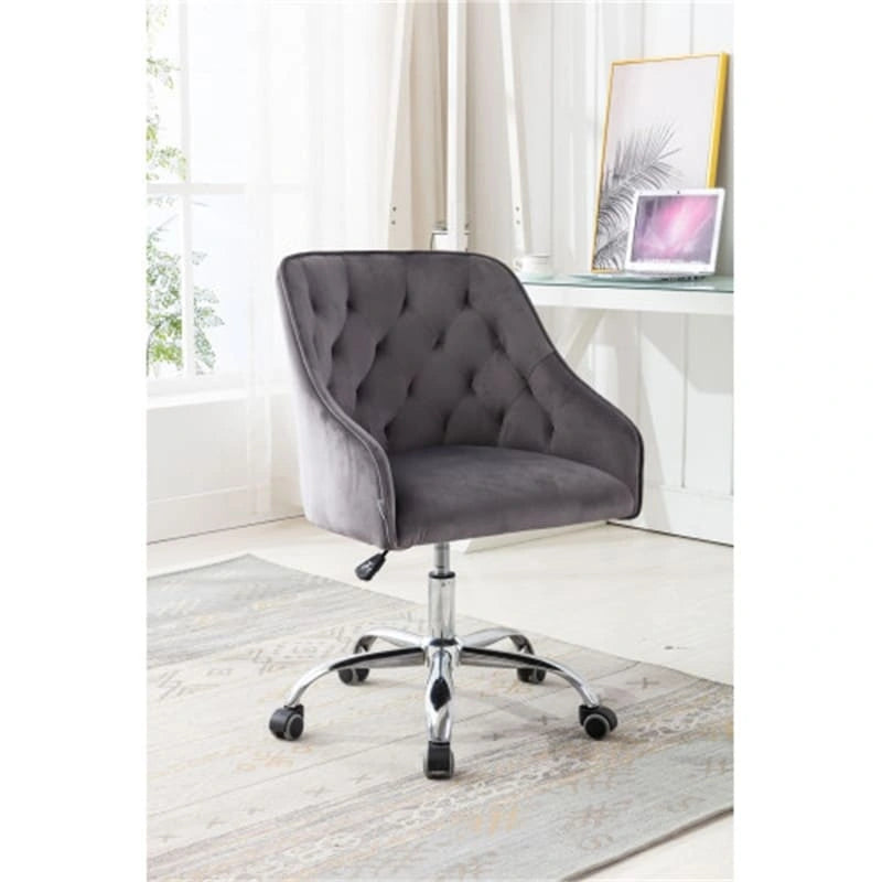 Fauteuil de bureau en velours avec pieds argentés, chaise de travail mi-hauteur réglable