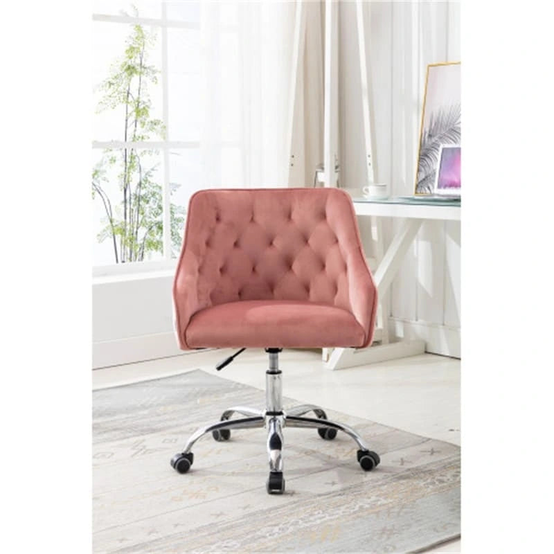Fauteuil de bureau en velours avec pieds argentés, chaise de travail mi-hauteur réglable