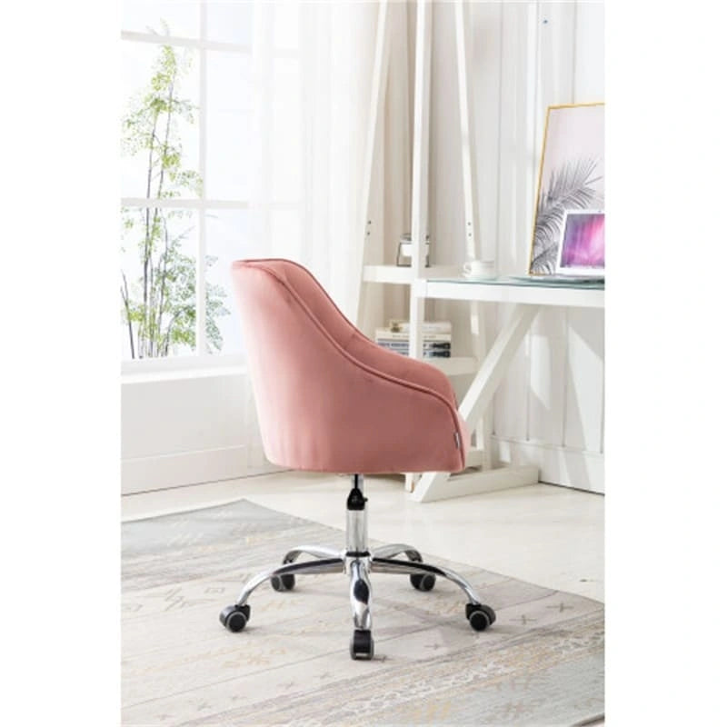 Fauteuil de bureau en velours avec pieds argentés, chaise de travail mi-hauteur réglable