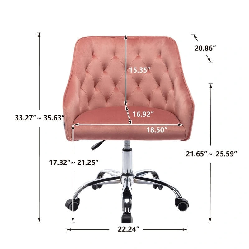 Fauteuil de bureau en velours avec pieds argentés, chaise de travail mi-hauteur réglable