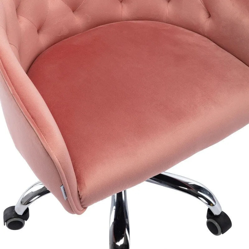 Fauteuil de bureau en velours avec pieds argentés, chaise de travail mi-hauteur réglable