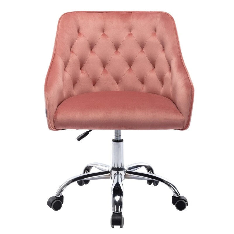Fauteuil de bureau en velours avec pieds argentés, chaise de travail mi-hauteur réglable