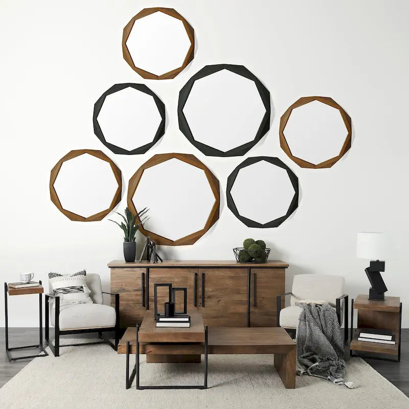 Table d'appoint/de chevet en bois massif marron moyen en forme de C avec cadre en métal noir