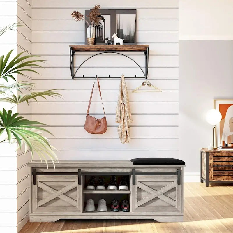 Banc à chaussures d'entrée de 120 cm avec coussin épais