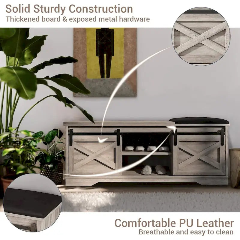 Banc à chaussures d'entrée de 120 cm avec coussin épais