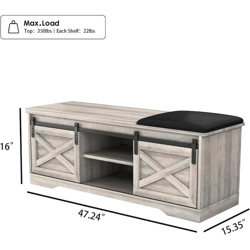 Banc à chaussures d'entrée de 120 cm avec coussin épais