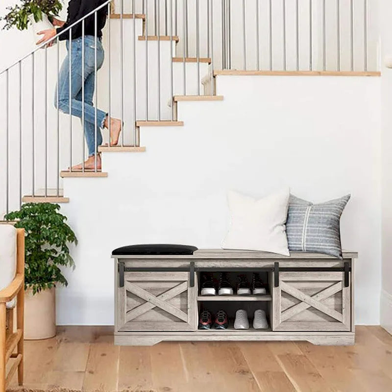 Banc à chaussures d'entrée de 120 cm avec coussin épais
