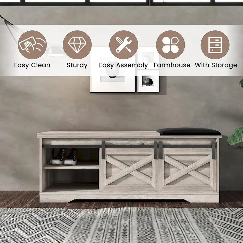 Banc à chaussures d'entrée de 120 cm avec coussin épais