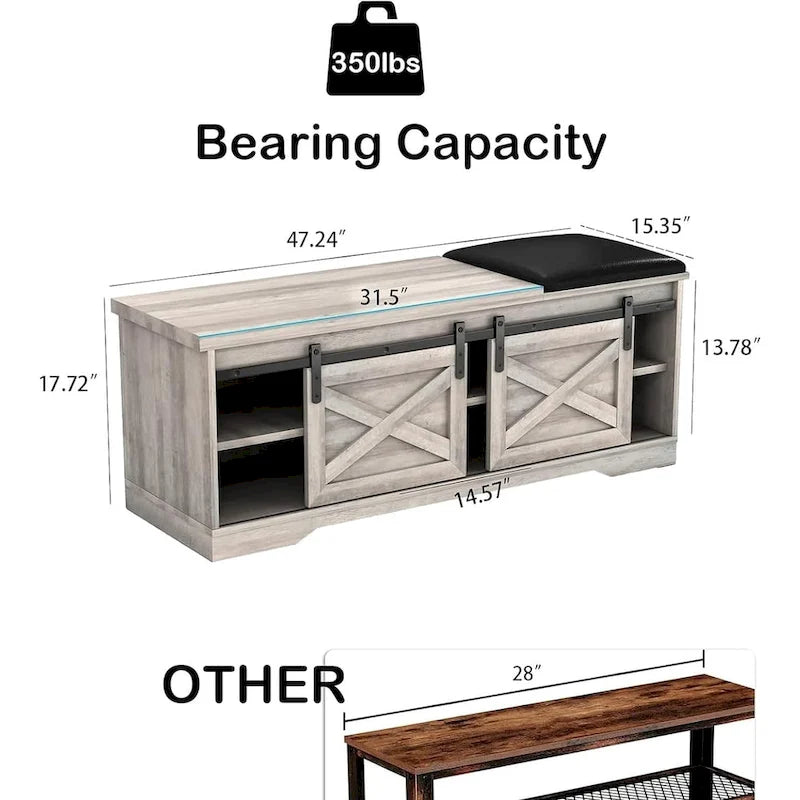 Banc à chaussures d'entrée de 120 cm avec coussin épais