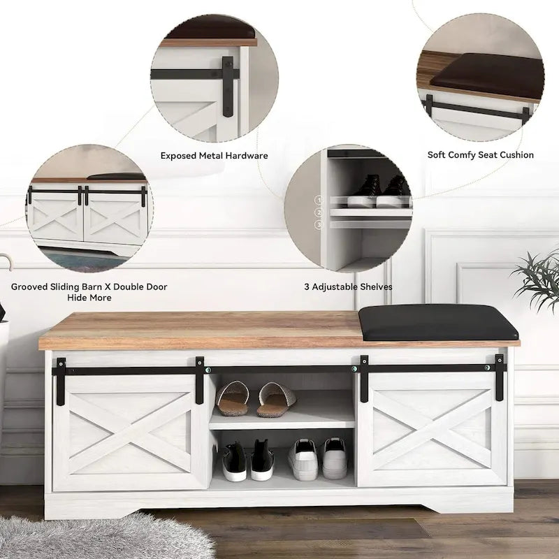 Banc à chaussures d'entrée de 120 cm avec coussin épais