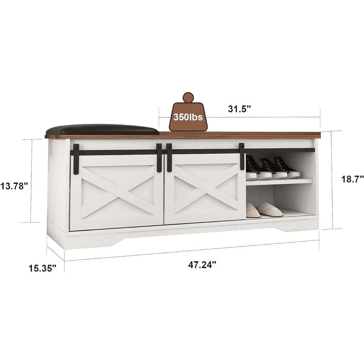 Banc à chaussures d'entrée de 120 cm avec coussin épais