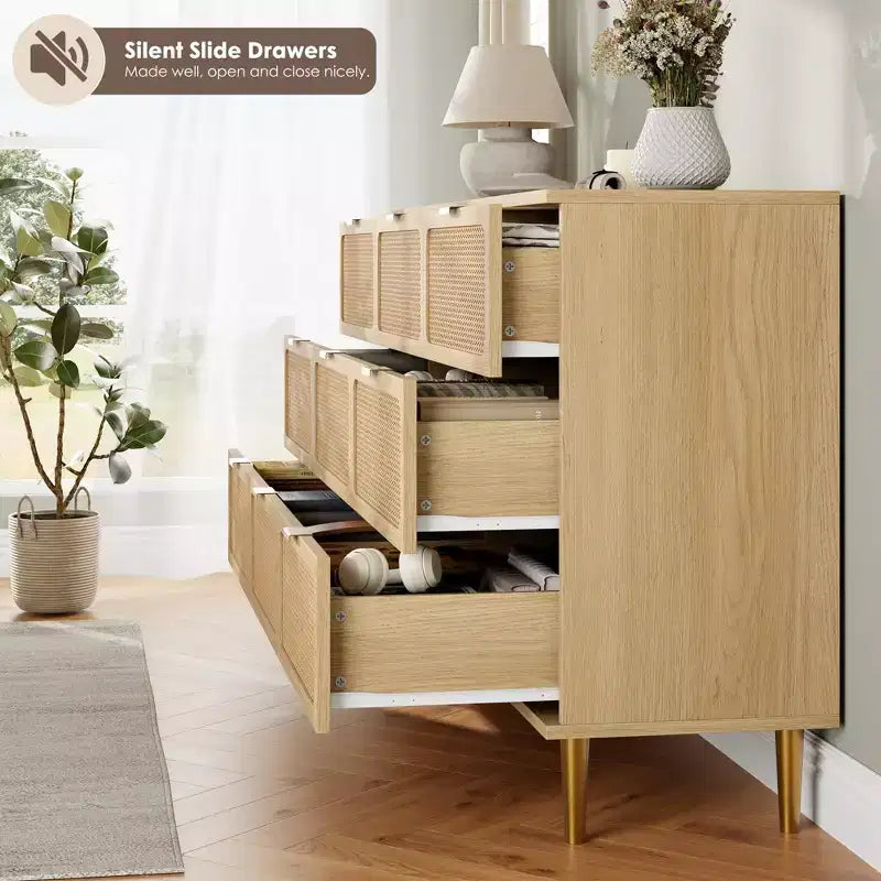 Commode en rotin pour la chambre, meubles à tiroirs grande capacité pour le rangement, adaptés au salon, à l'entrée et à la chambre d'enfant.