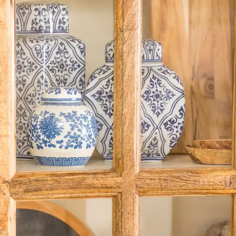 Vitrine en bois de manguier massif avec vitres en verre trempé