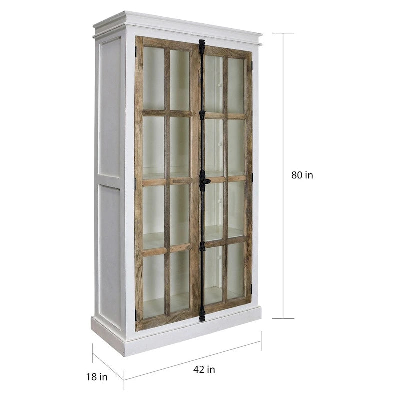 Vitrine en bois de manguier massif avec vitres en verre trempé