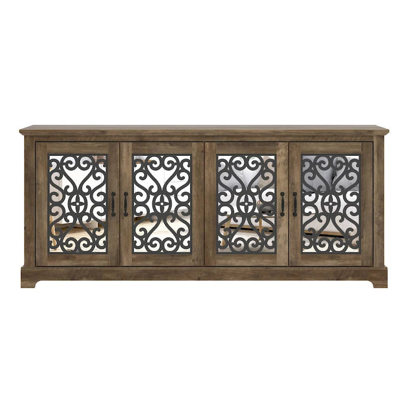 Meuble TV large 4 portes en pierre grise de 173,2 cm pour téléviseurs jusqu'à 75 pouces - 173,2 L x 43,4 l x 74,4 H cm