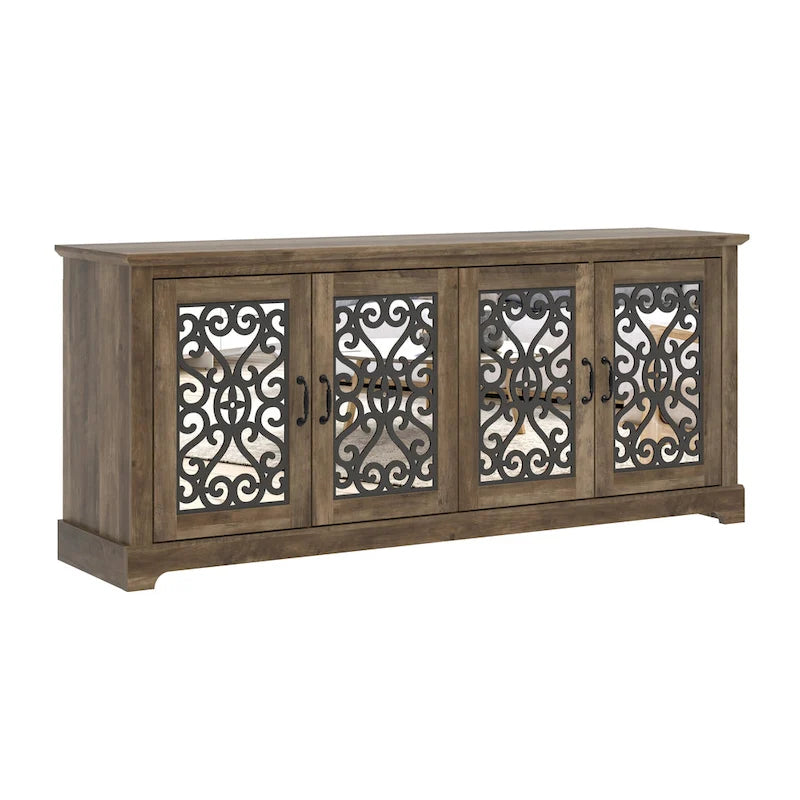 Meuble TV large 4 portes en pierre grise de 173,2 cm pour téléviseurs jusqu'à 75 pouces - 173,2 L x 43,4 l x 74,4 H cm