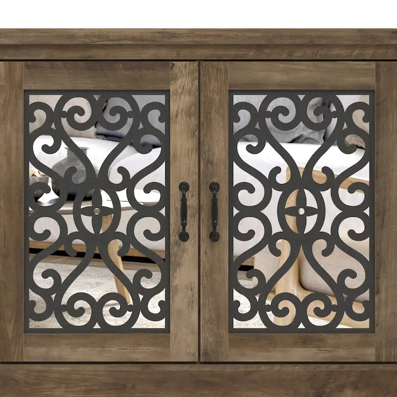 Meuble TV large 4 portes en pierre grise de 173,2 cm pour téléviseurs jusqu'à 75 pouces - 173,2 L x 43,4 l x 74,4 H cm