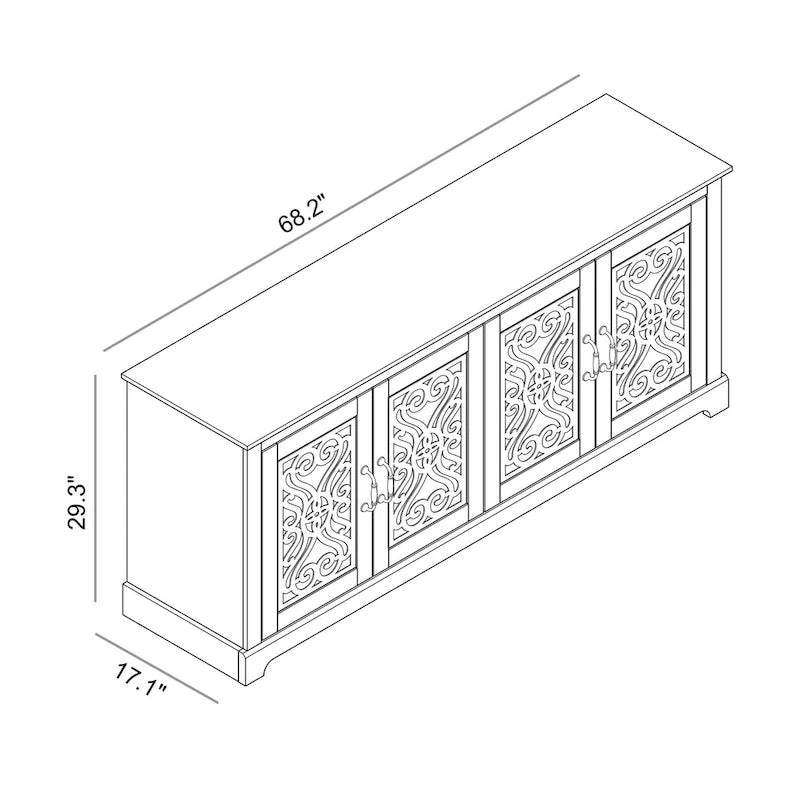 Meuble TV large 4 portes en pierre grise de 173,2 cm pour téléviseurs jusqu'à 75 pouces - 173,2 L x 43,4 l x 74,4 H cm
