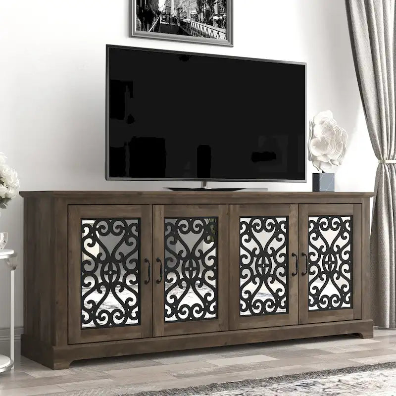 Meuble TV large 4 portes en pierre grise de 173,2 cm pour téléviseurs jusqu'à 75 pouces - 173,2 L x 43,4 l x 74,4 H cm