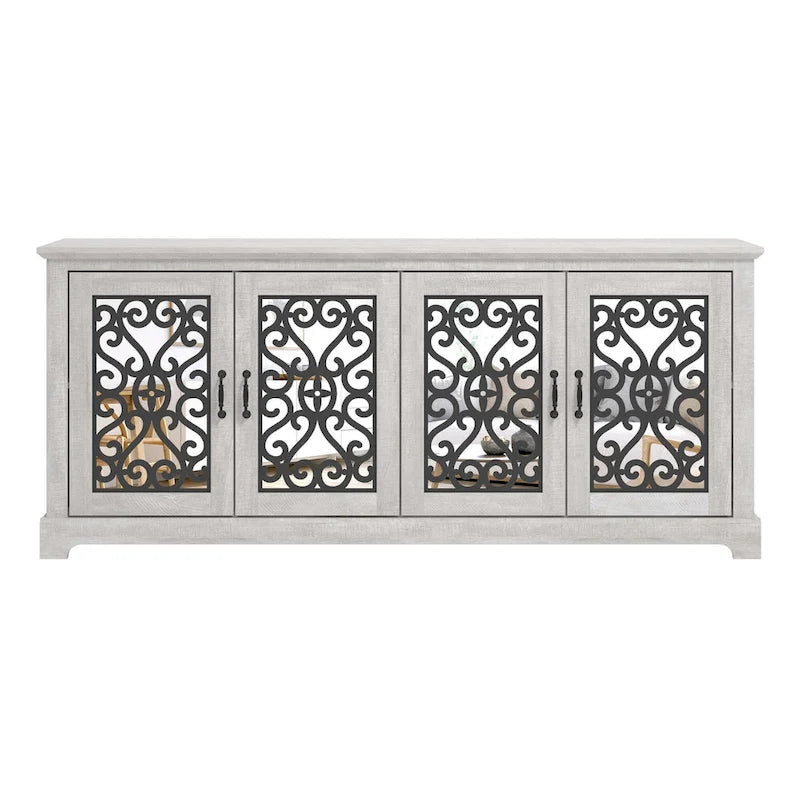 Meuble TV large 4 portes en pierre grise de 173,2 cm pour téléviseurs jusqu'à 75 pouces - 173,2 L x 43,4 l x 74,4 H cm