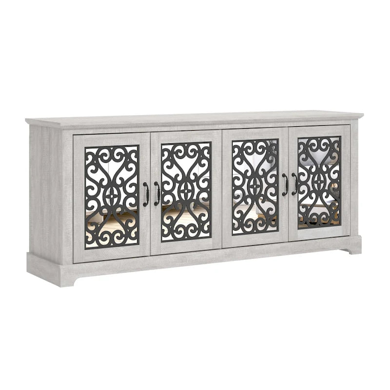 Meuble TV large 4 portes en pierre grise de 173,2 cm pour téléviseurs jusqu'à 75 pouces - 173,2 L x 43,4 l x 74,4 H cm