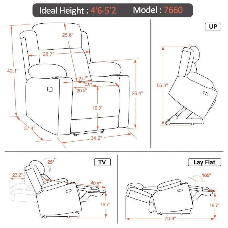 Fauteuil releveur inclinable avec appuie-tête électrique pour personnes âgées de petite taille, fauteuil releveur à position infinie