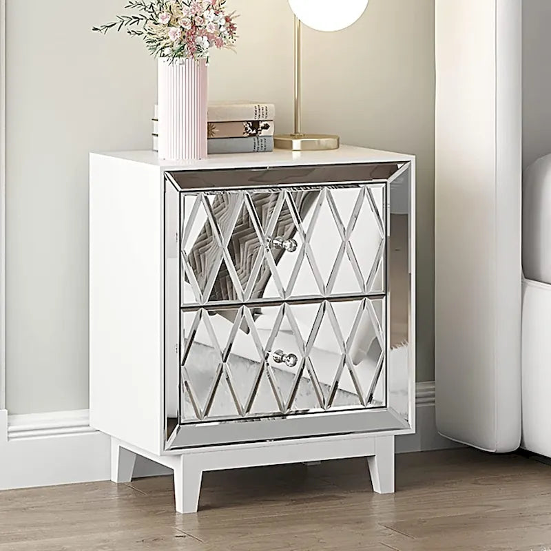 Table de chevet avec miroir à 2 tiroirs