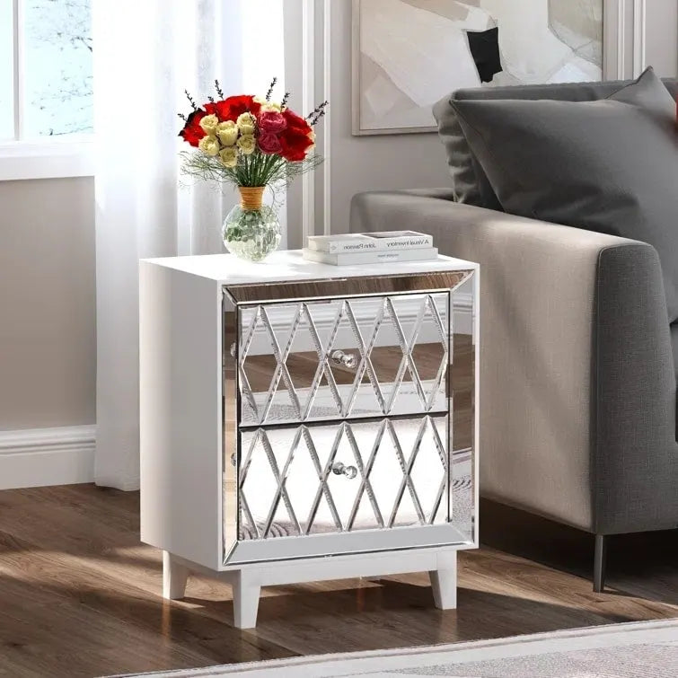 Table de chevet avec miroir à 2 tiroirs