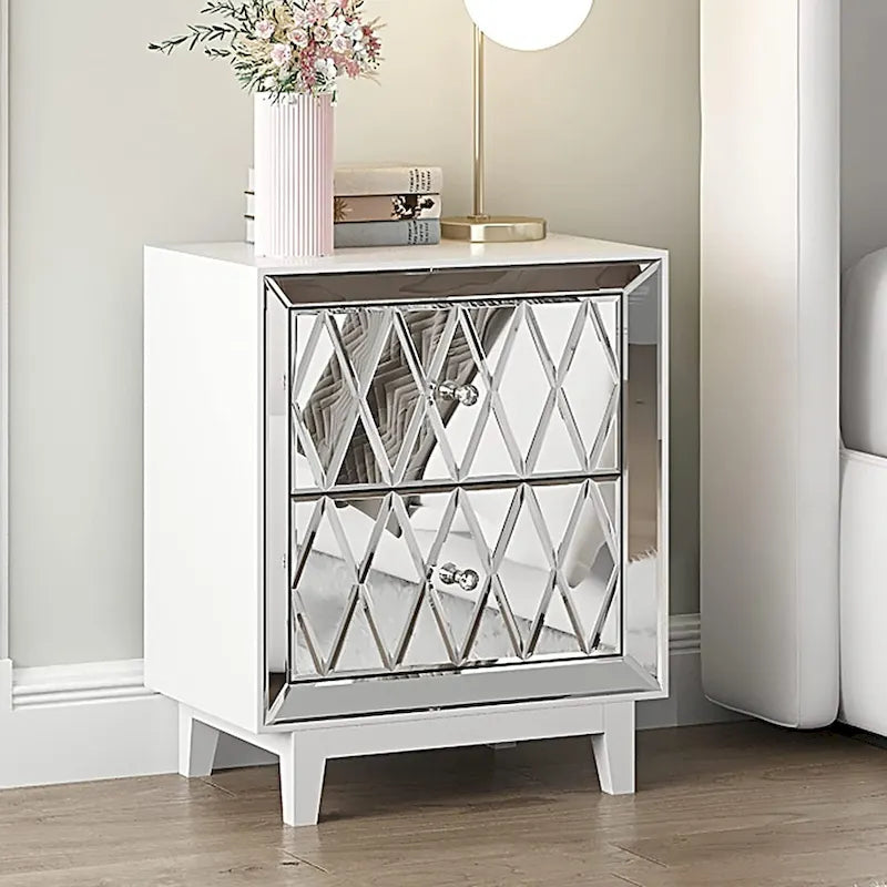 Table de chevet avec miroir à 2 tiroirs