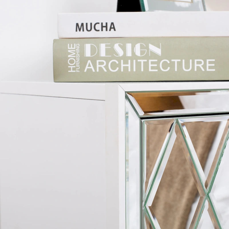 Table de chevet avec miroir à 2 tiroirs
