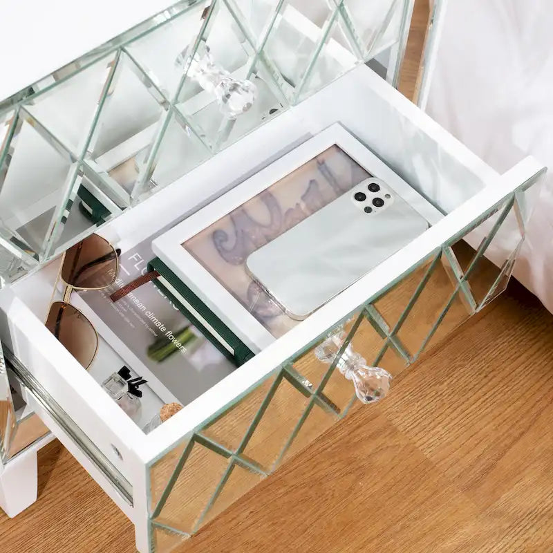 Table de chevet avec miroir à 2 tiroirs